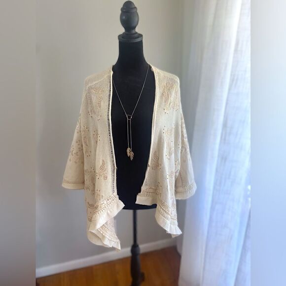 Free People Embroidered Beaded Wool Blend Cardigan Shawl Kimono Size XS - Picture 13 of 16